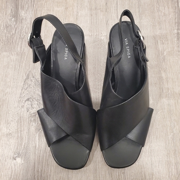 NEW Via spiga Lilah Black Leather Heeled Sandal - Picture 3 of 7